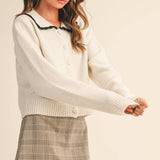 &MERCI - CONTRAST SCALLOPED COLLAR SWEATER CARDIGAN MSW11141