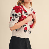 &MERCI - FLORAL KNIT SHORT PUFF SLEEVE SWEATER CARDIGAN MSW11393