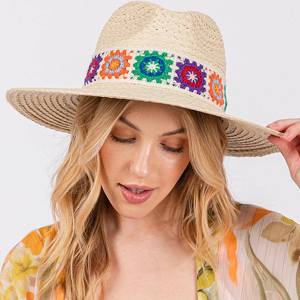 3AM BY H&D ACCESSORIES - Floral Crochet Band Straw Hat