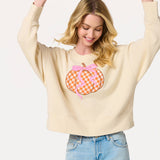 Shiraleah - ASSORTED SET OF 8 GINGHAM PUMPKIN RELAXED SWEATSHIRTS, CREAM