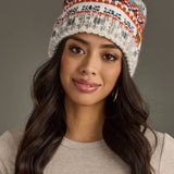 Panache Apparel Co. - White, Navy & Orange Patterned Pom Hat