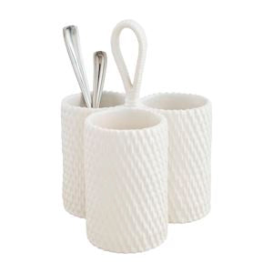 Woven stoneware utensil caddy