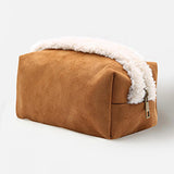 Sherpa trim faux suede cosmetic bag
