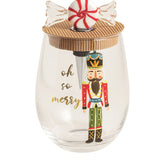 Peppermint Nutcracker Wine Glass & Stopper Set