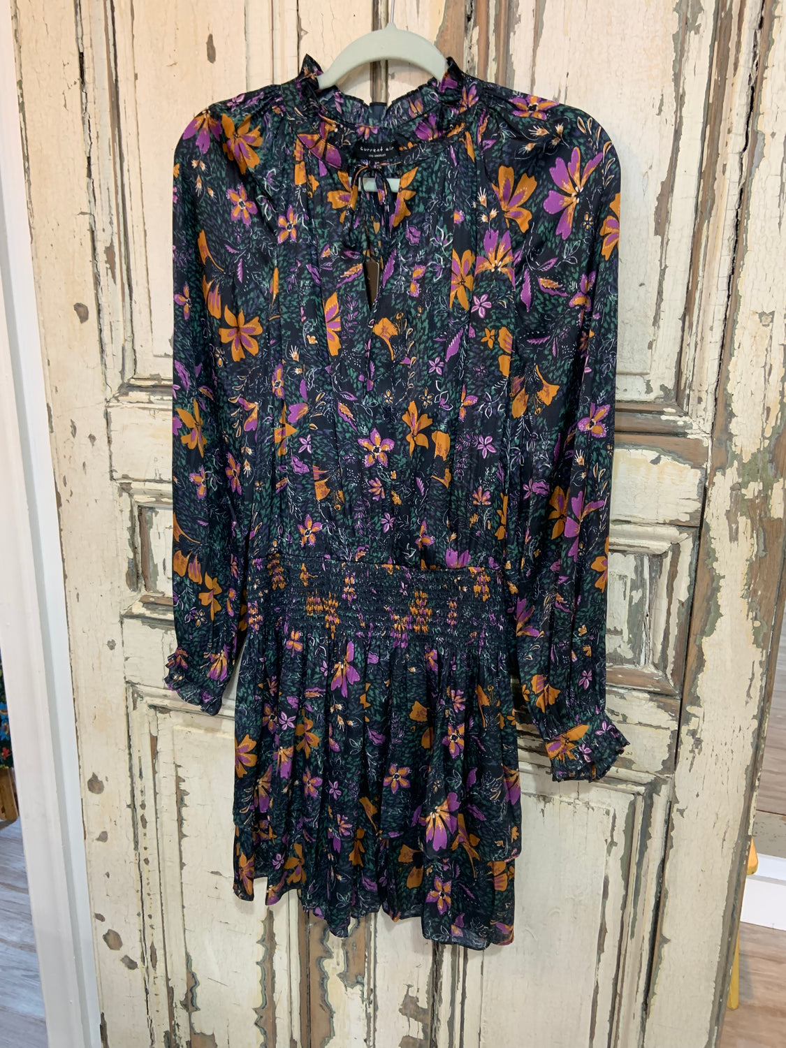 Navy Multi Floral Dress with Ruffle Cuffs