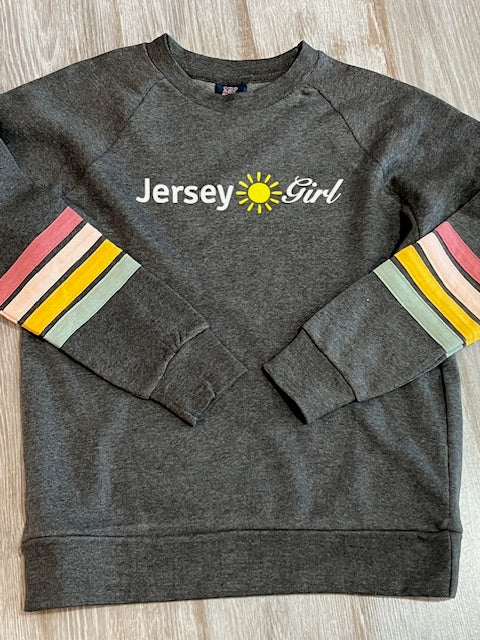 Charcoal Jersey Girl Crew Sweatshirt W/Stripes