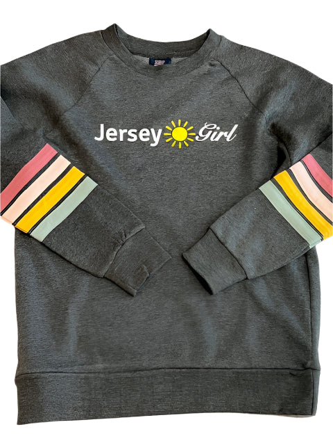 Charcoal Jersey Girl Crew Sweatshirt W/Stripes