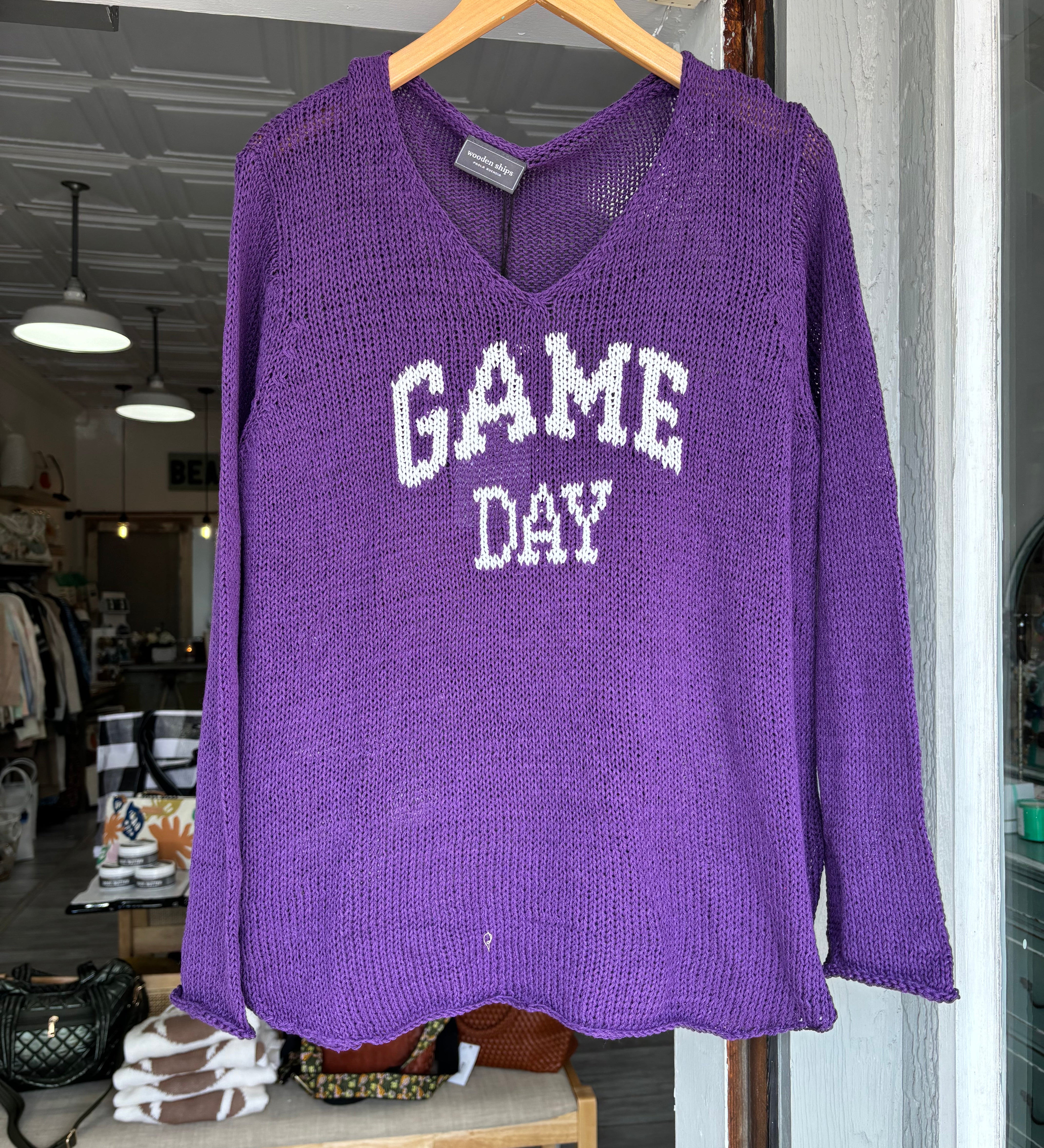 Game Day Purple V Cotton Sweater
