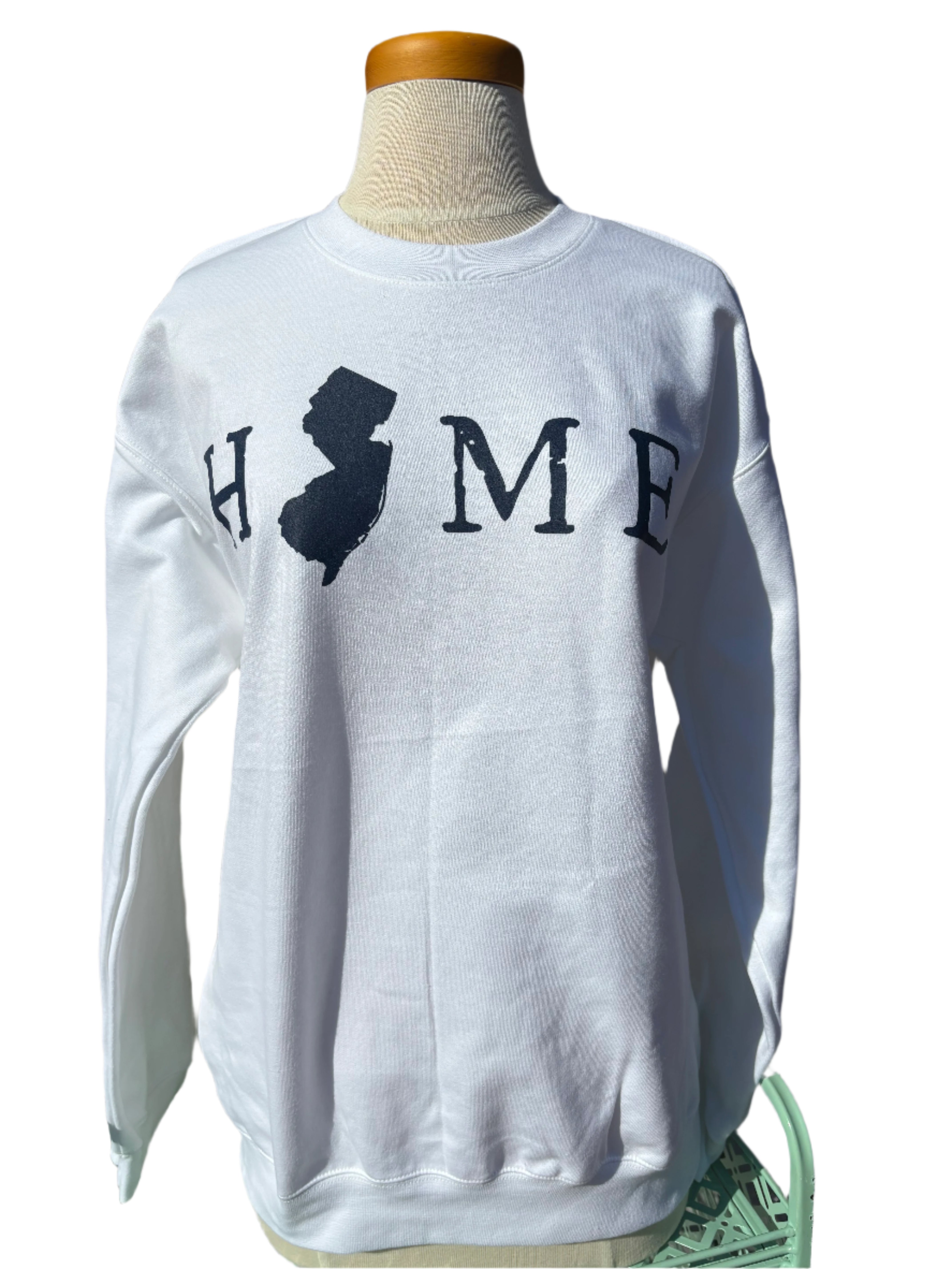 Adult White Crew Sweatshirt with Navy Home