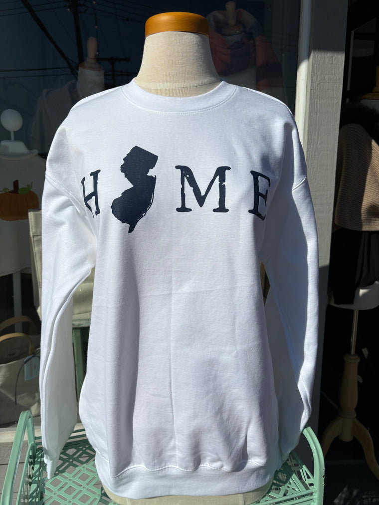 Adult White Crew Sweatshirt with Navy Home