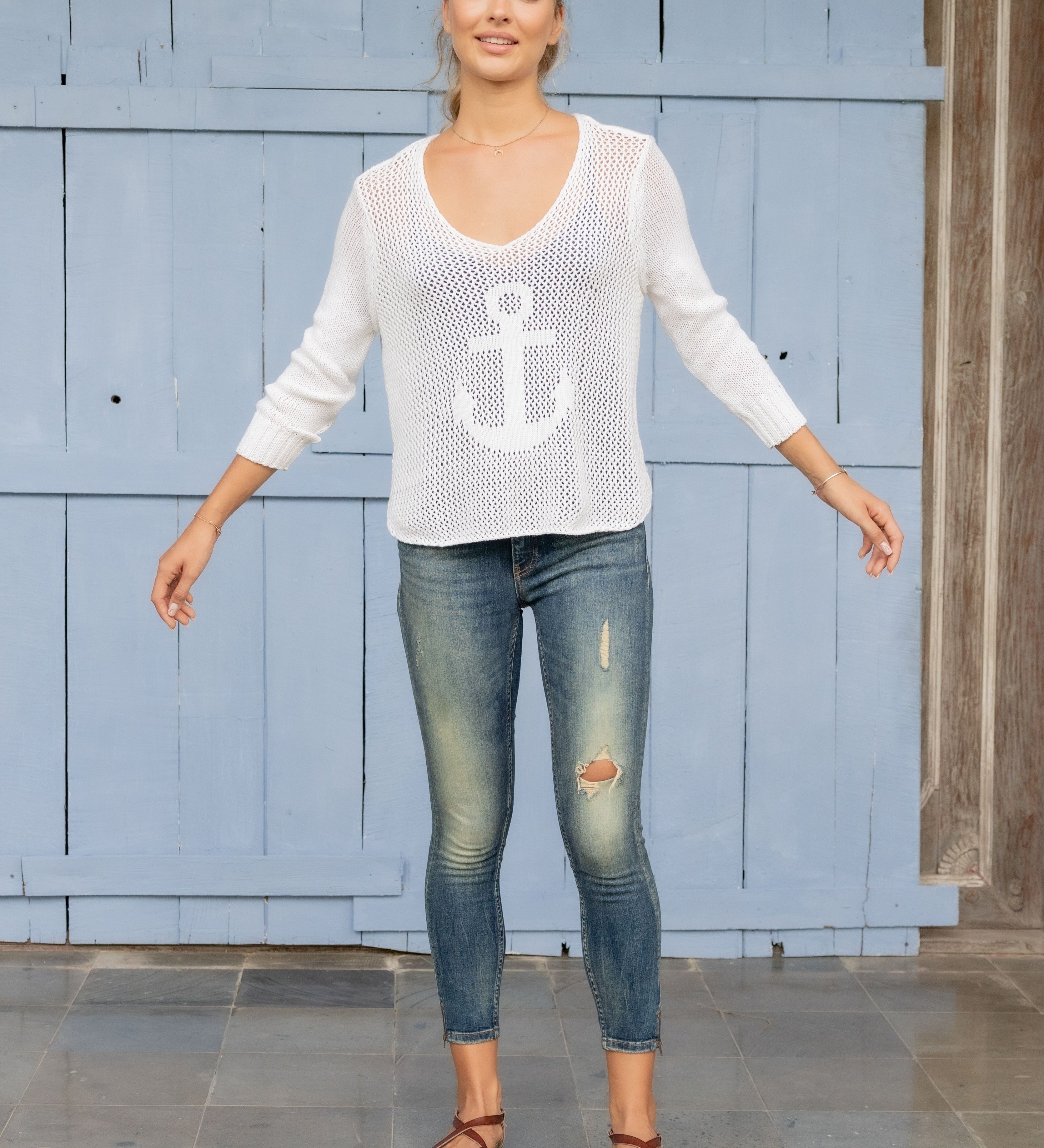 Crochet Anchor 3/4 sleeve sweater