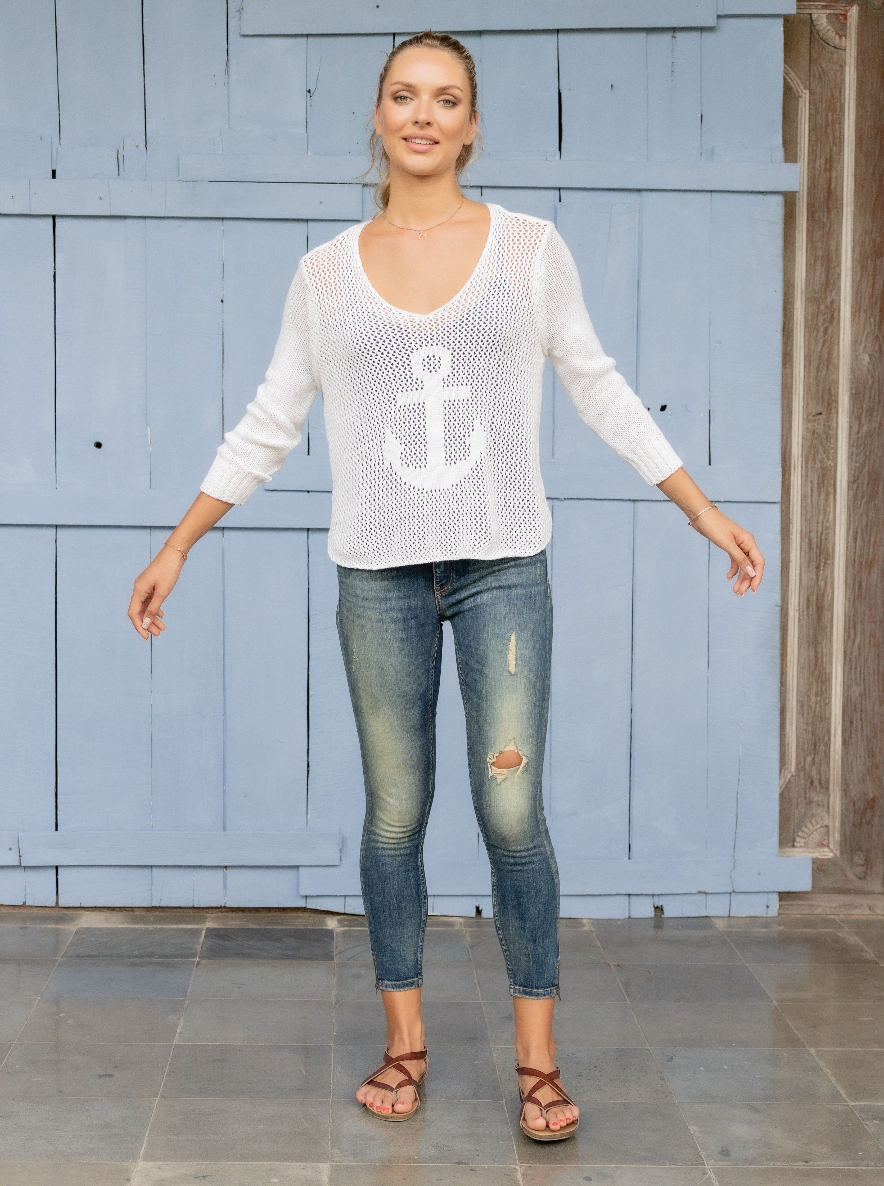 Crochet Anchor 3/4 sleeve sweater
