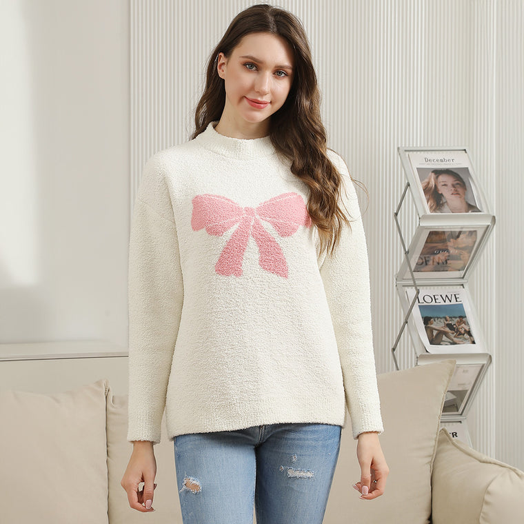 Ribbon Pointed Crew Neck Sweater