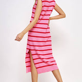Strut & Bolt - Shoulder Pad Sleeveless Textured Striped Knit Dress