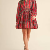 &MERCI - PLAID MINI DRESS WITH TIERED RUFFLE TRIM MDR3538