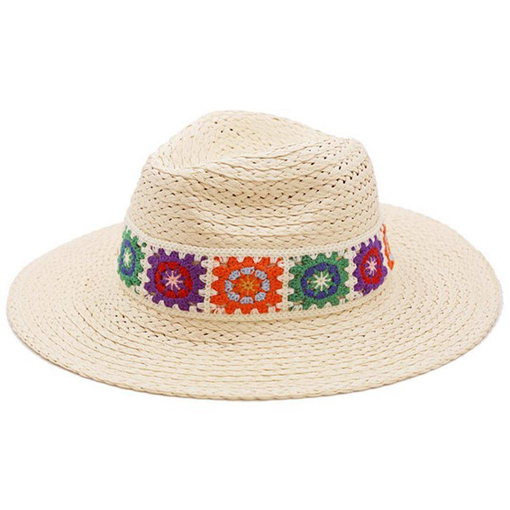 3AM BY H&D ACCESSORIES - Floral Crochet Band Straw Hat