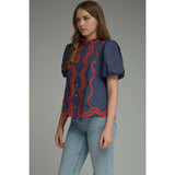 STYLE USA - Solid short puff sleeve top
