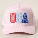 Fashion City - USA Embroidered Patch Varsity-Style Stripe Trucker Hat