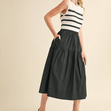 &MERCI - MIXED MEDIA STRIPED MIDI DRESS MDR3846
