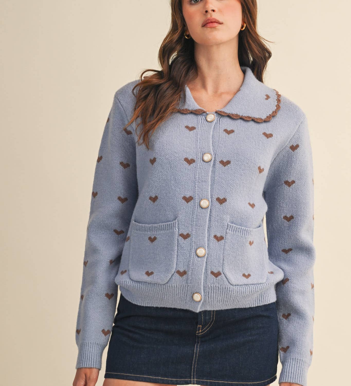 &MERCI - DOLL COLLAR HEART KNIT SWEATER CARDIGAN MSW11160