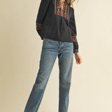 &MERCI - FLORAL CROSS STITCH EMBROIDERED PUFF SLEEVE TOP MTP4089