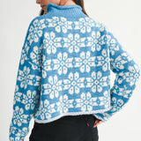 AEMI + CO - 3482IK Floral Fair Isle Mock Neck Sweater