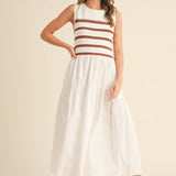&MERCI - MIXED MEDIA STRIPED MIDI DRESS MDR3846