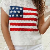 1 the Woman - 4th of July Flag  Short Sleeve Graphic Sweater Top