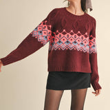 &MERCI - CABLE KNIT FAIR ISLE SWEATER MSW10679