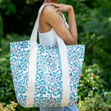 Anju Jewelry - Handcrafted Canvas Bag with Block-Printed Blue Thistle