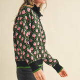 &MERCI - FLORAL MOCK NECK HALF ZIP PULLOVER MSW10829