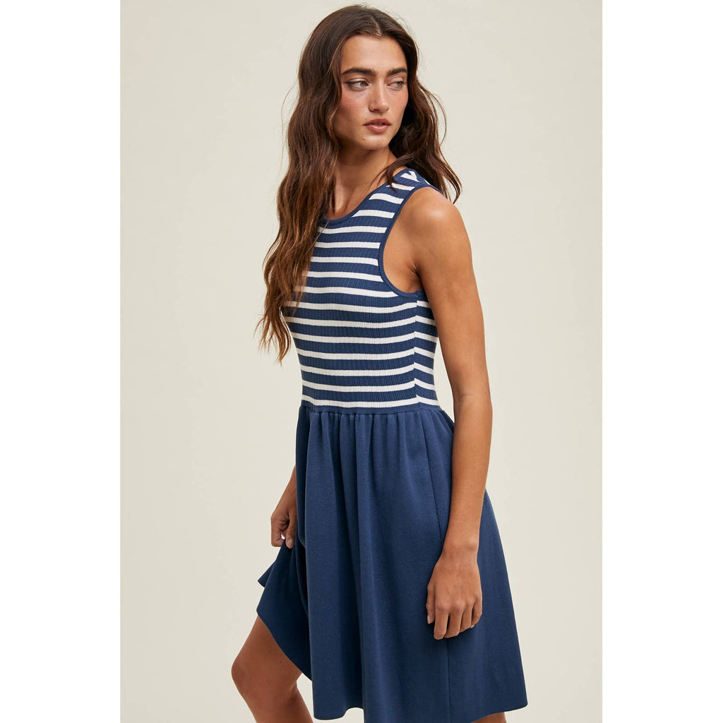 Wishlist Apparel - STRIPED CONTRAST MINI SWEATER TANK DRESS / WL24-9883