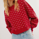 Rosa Clothing - Hearts Pattern Cropped Pullover Sweater