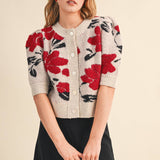 &MERCI - FLORAL KNIT SHORT PUFF SLEEVE SWEATER CARDIGAN MSW11393