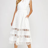 Strut & Bolt - Scallop Edge Crochet Trim Satin Midi Dress
