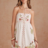 Strut & Bolt - Embroidered Palm & Floral Scalloped Babydoll Mini Dress