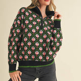 &MERCI - FLORAL MOCK NECK HALF ZIP PULLOVER MSW10829