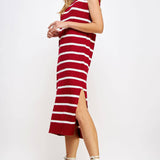 Strut & Bolt - Shoulder Pad Sleeveless Textured Striped Knit Dress