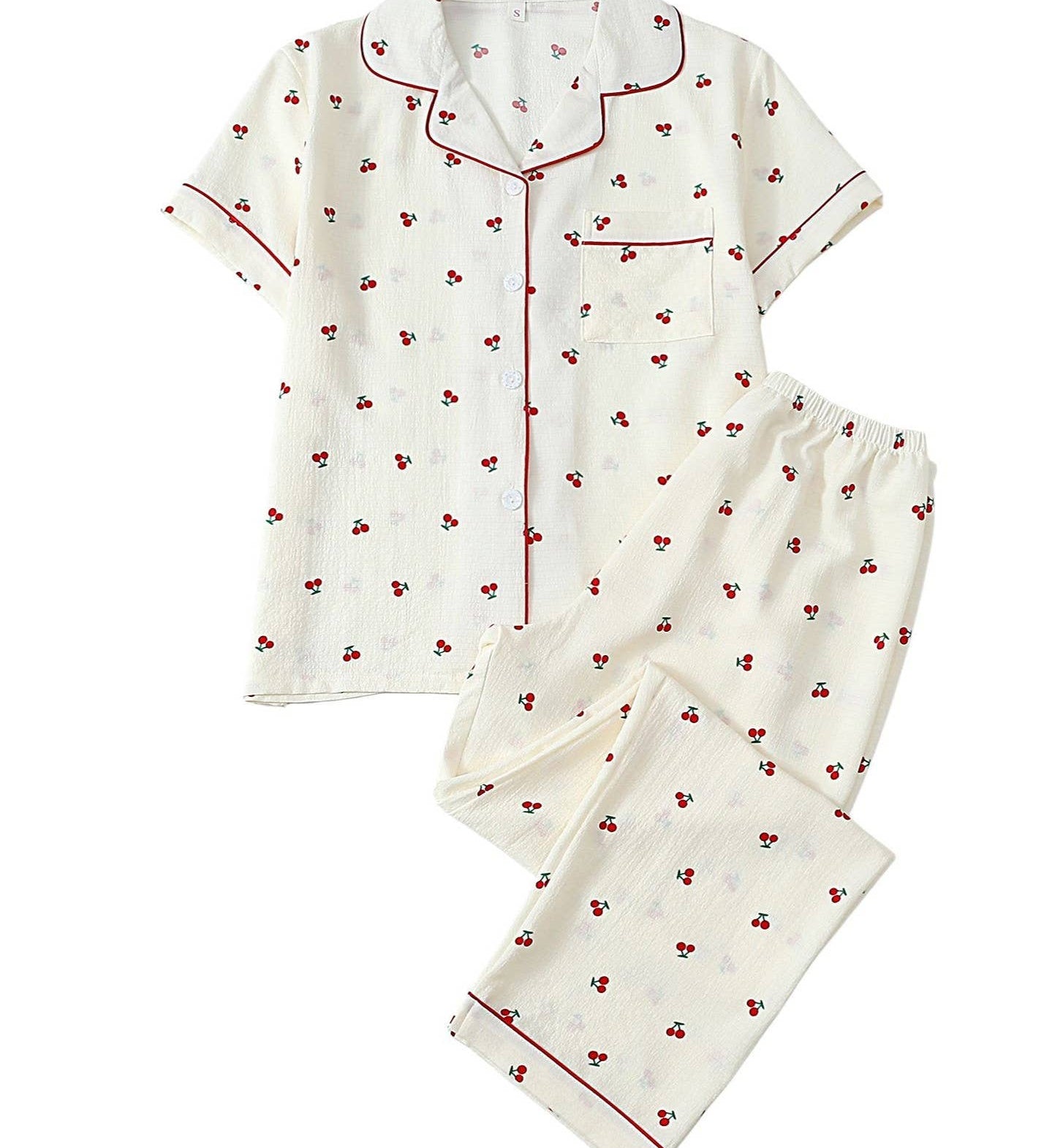 Rosa Clothing - Cute Printed Short-Sleeve Top And Pants Pajama Set