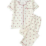Rosa Clothing - Cute Printed Short-Sleeve Top And Pants Pajama Set
