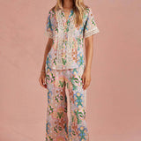 Strut & Bolt - Garden Party Crochet Contrast Trim Satin Shirt