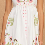 Strut & Bolt - Embroidered Palm & Floral Scalloped Babydoll Mini Dress