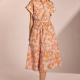 Strut & Bolt - Floral Print Block Shirt Midi Dress