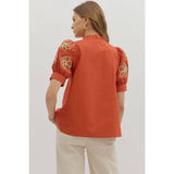 STYLE USA - Solid ruffle accent V-neck top