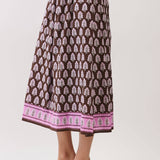 TCEC - CS4105-Border Print Elastic Back Waistband Midi Skirt