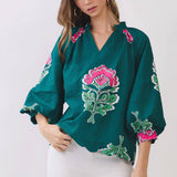 TCEC - CT10123-Floral Print Scalloped Hem Textured Blouse
