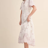 &MERCI - FLORAL EMBROIDERY TIERED MIDI DRESS MDR4566