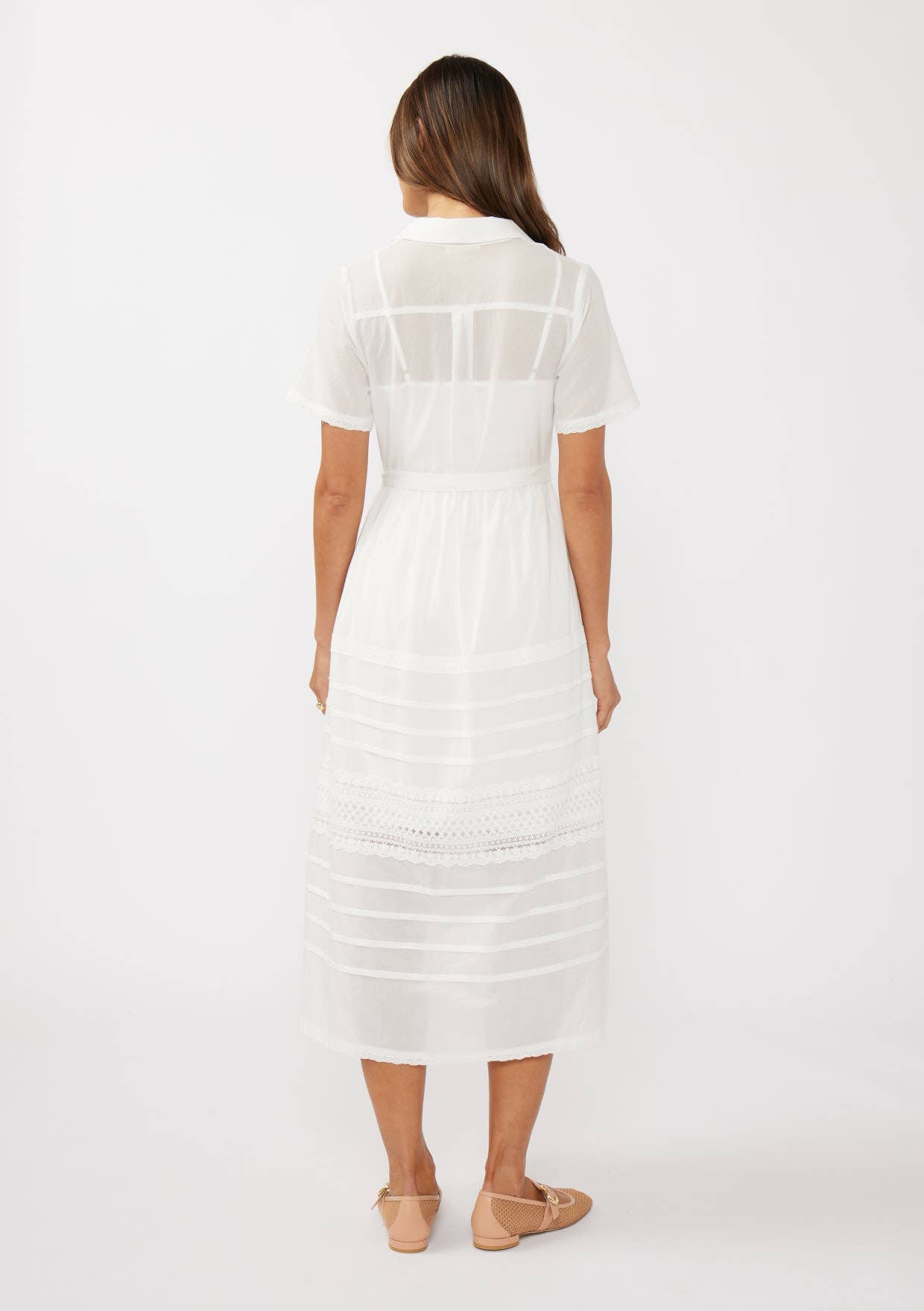 Lovestitch - Lace-Trimmed Button-Down Cotton Midi Shirt Dress