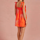 Strut & Bolt - Embroidered Tie Shoulder Sleeveless Mini Dress