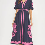 Strut & Bolt - Flower Patch Contrast Embroidery Midi Dress